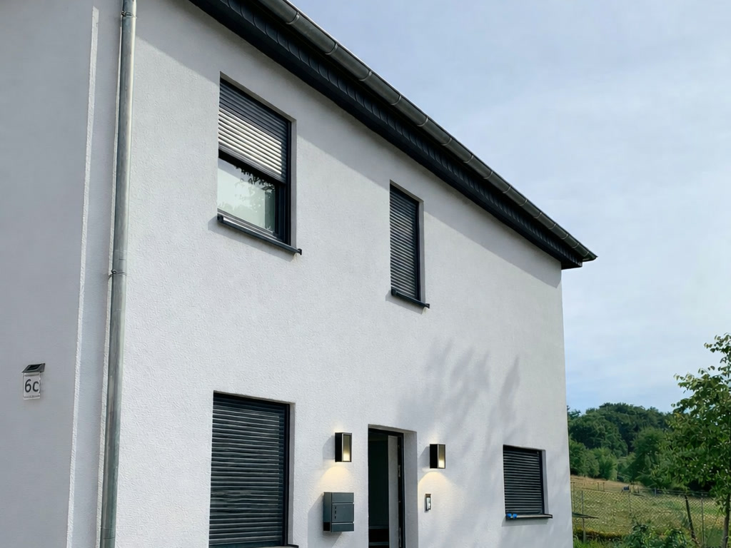 Einfamilienhaus Erfenbach von RS Bausysteme — Vorderansicht mit Eingangsbereich
